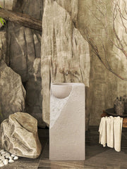 ZINARCH Japandi Design Carved Artificial Stone Freestanding Basin