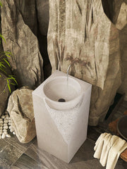 ZINARCH Japandi Design Carved Artificial Stone Freestanding Basin