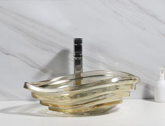 Clear Glass Vessel Bathroom Sink with Specialty Shape