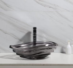 Clear Glass Vessel Bathroom Sink with Specialty Shape
