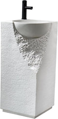 ZINARCH Japandi Design Carved Artificial Stone Freestanding Basin