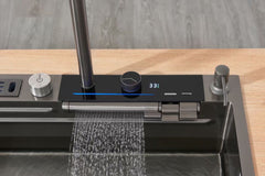 Dragon Sink Waterfall Digital Display Faucet Bionic Honeycomb Black Kitchen Sink With Knife Holder