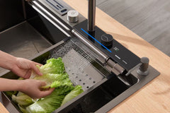 Dragon Sink Waterfall Digital Display Faucet Bionic Honeycomb Black Kitchen Sink With Knife Holder