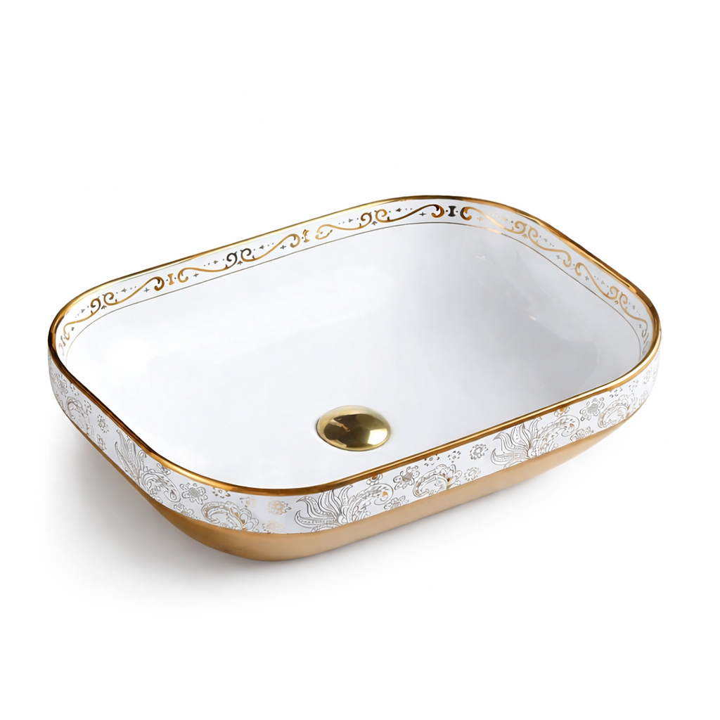 Floral Print Basin-Deal Strip White