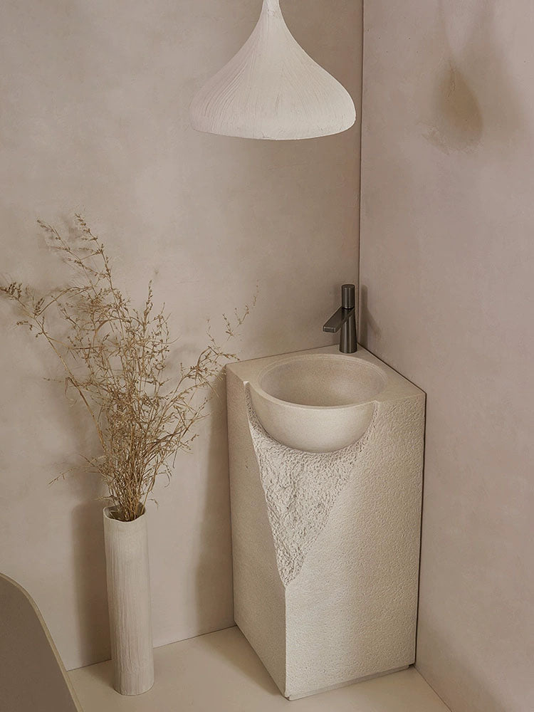 ZINARCH Japandi Design Carved Artificial Stone Freestanding Basin
