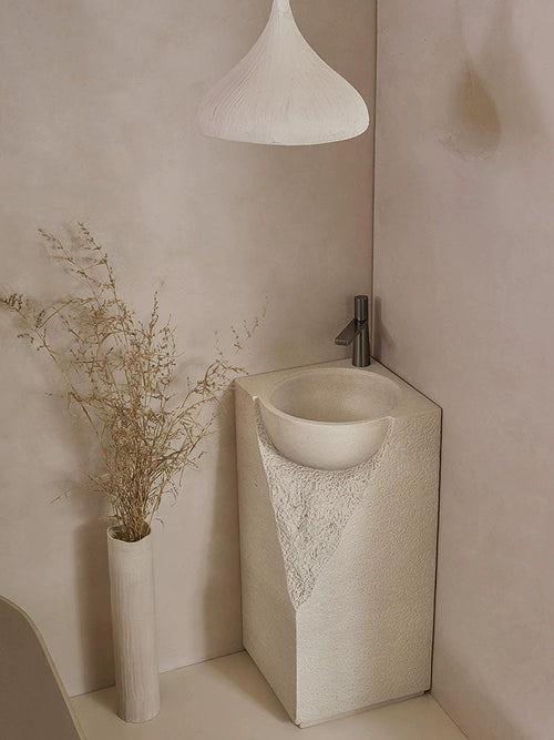 ZINARCH Japandi Design Carved Artificial Stone Freestanding Basin