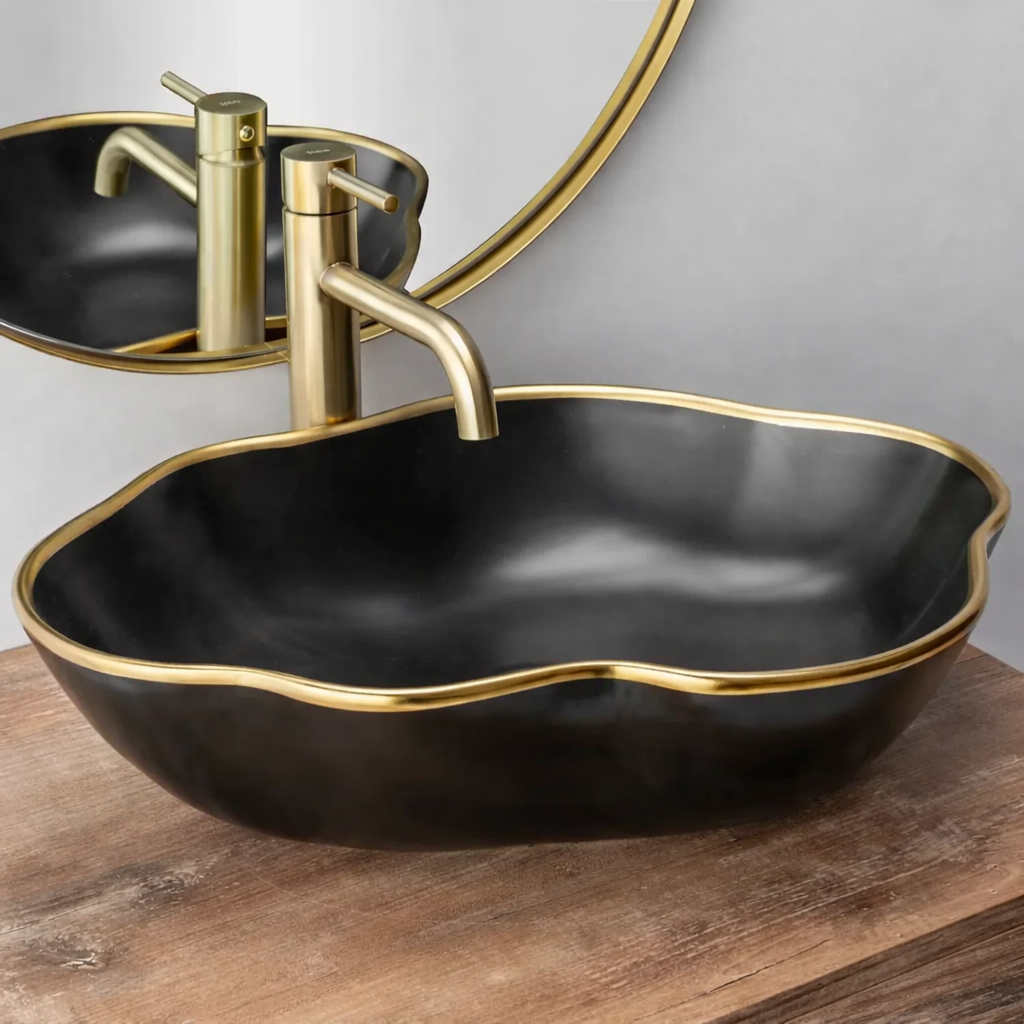 Flower Shape Matt Black Gold Line