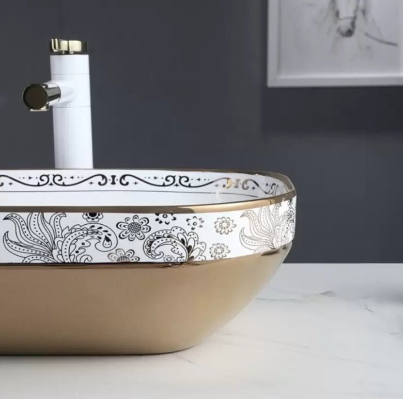 Floral Print Basin-Deal Strip White