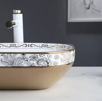 Floral Print Basin-Deal Strip White by Zinarch