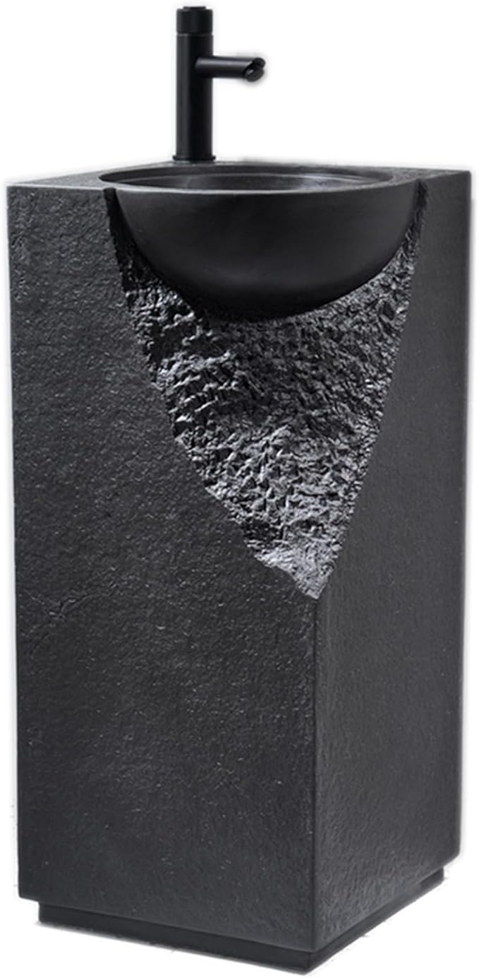 ZINARCH Japandi Design Carved Artificial Stone Freestanding Basin