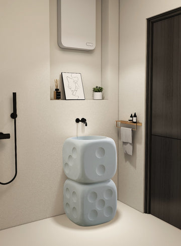 Dice Shaped Artificial Stone Freestanding Basin by Zinarch