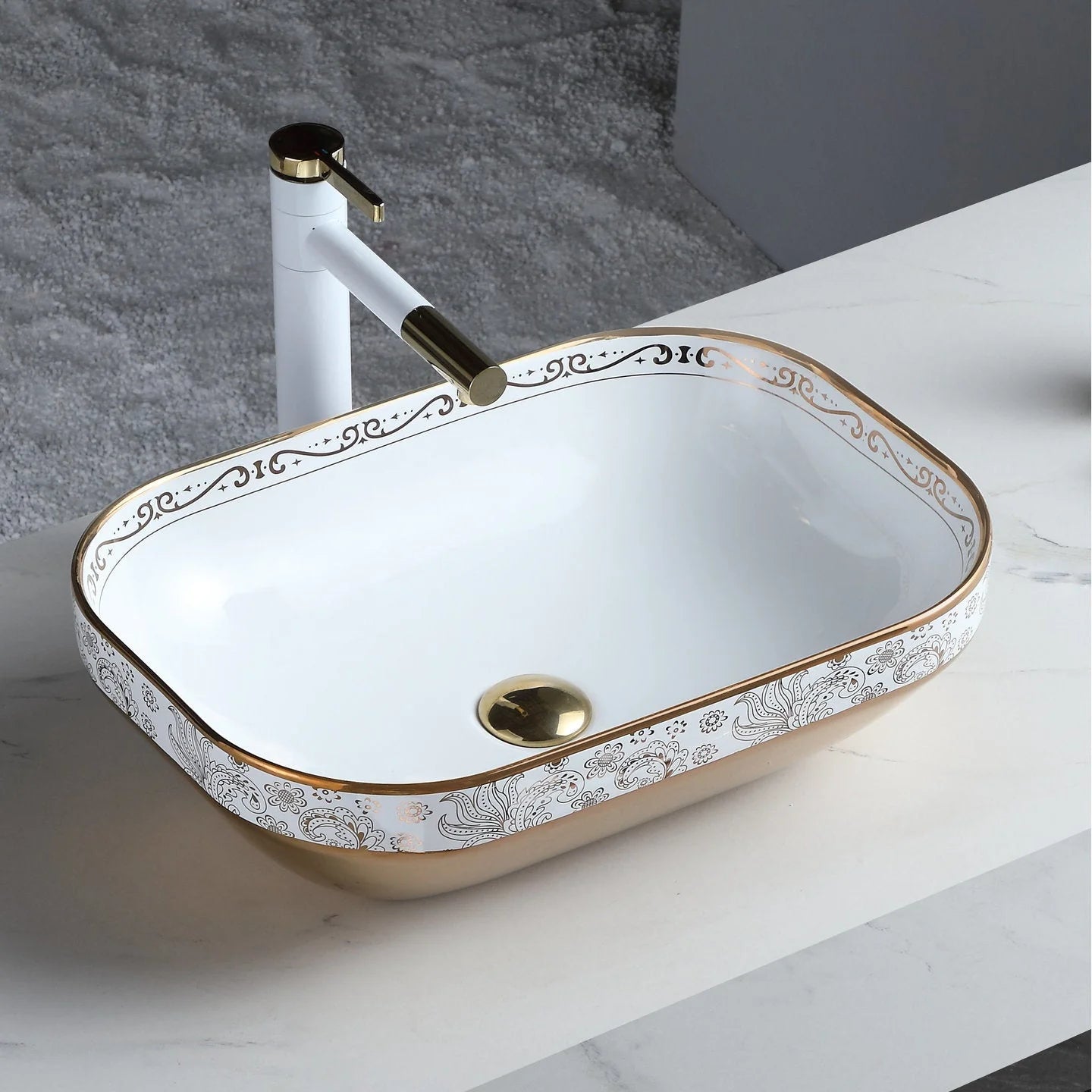 Floral Print Basin-Deal Strip White
