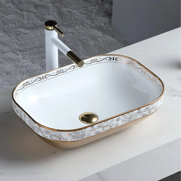 Floral Print Basin-Deal Strip White by Zinarch