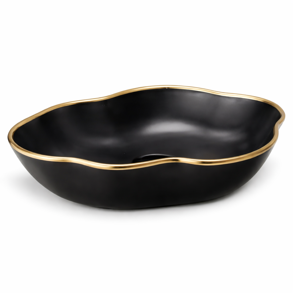 Flower Shape Matt Black Gold Line