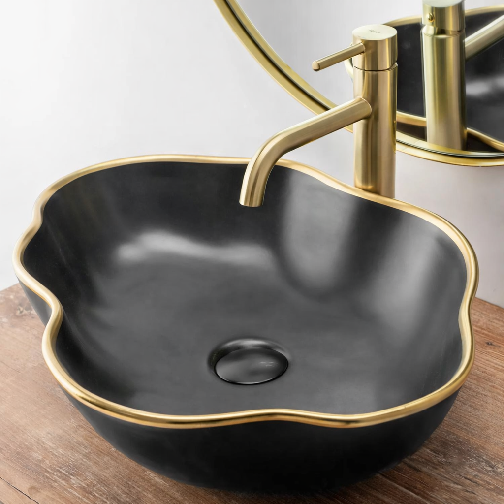 Flower Shape Matt Black Gold Line