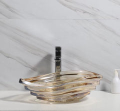 Clear Glass Vessel Bathroom Sink with Specialty Shape