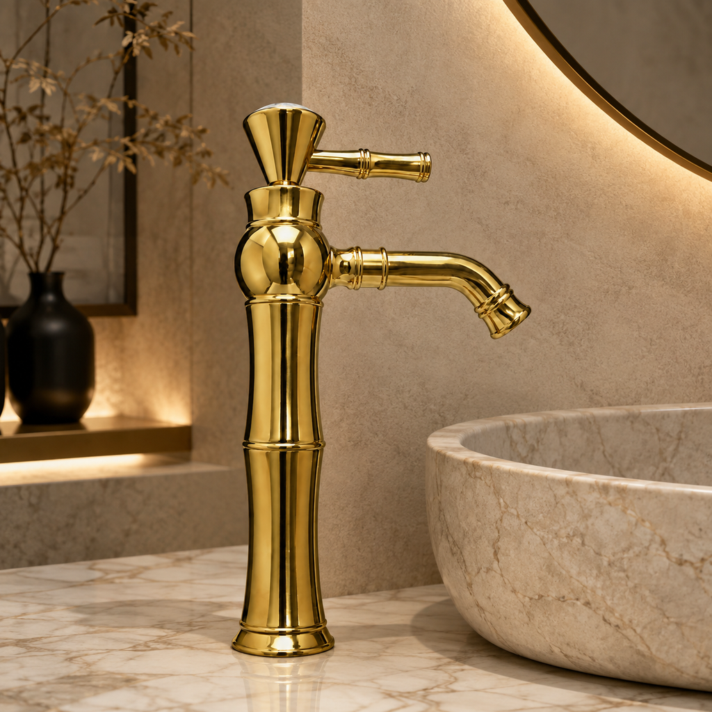 Aurum Crystal Gold Countertop Basin Mixer