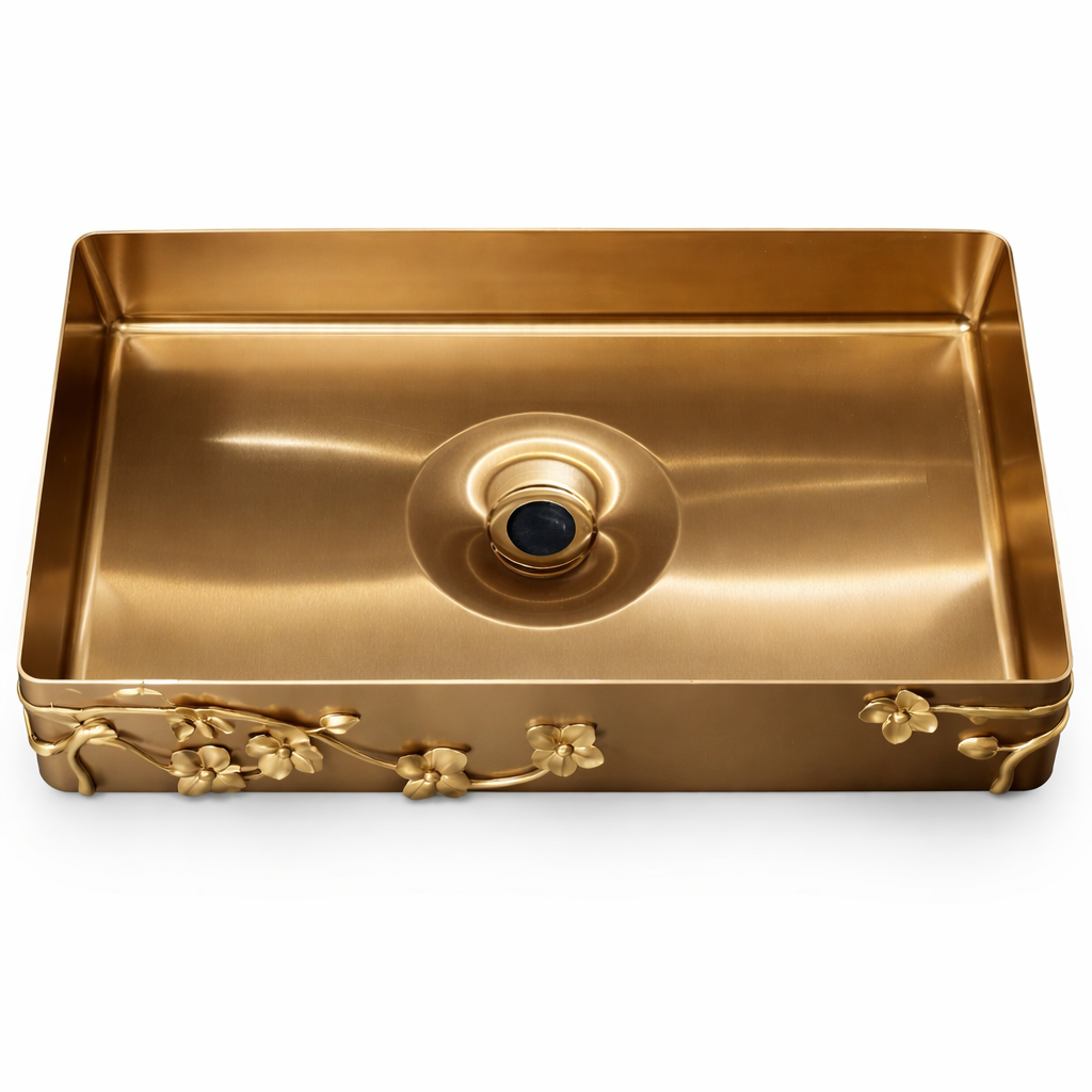 Rectangular Countertop Basin with Floral Detail