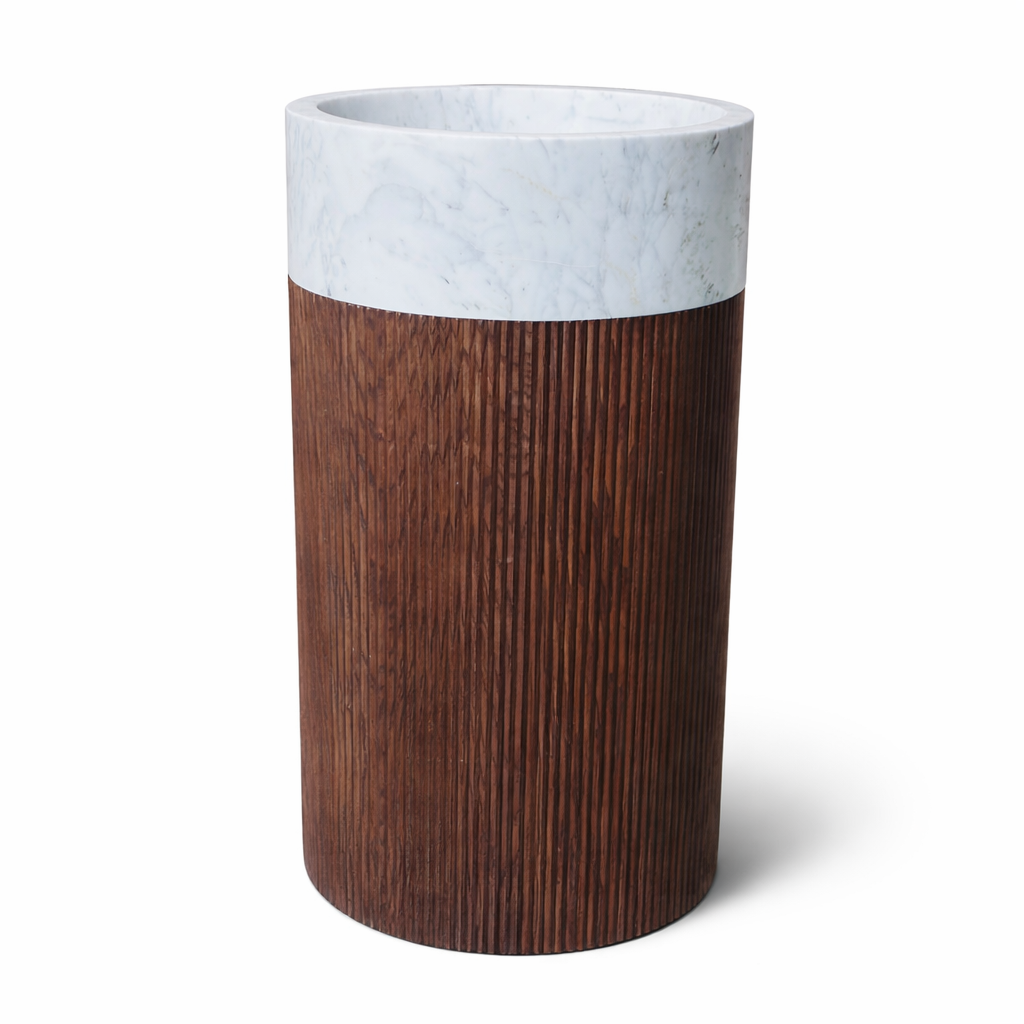 Fluted Wood Free-Standing Basin with Marble Top