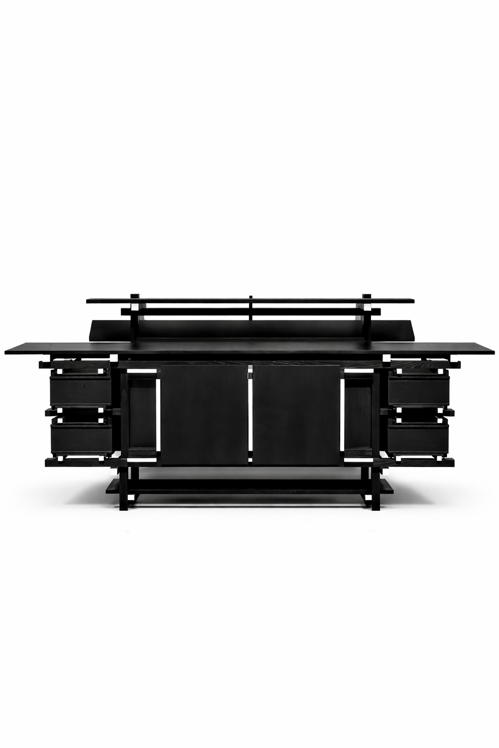 Minimalist Black Solid Wood Cabinet with Glass Panels