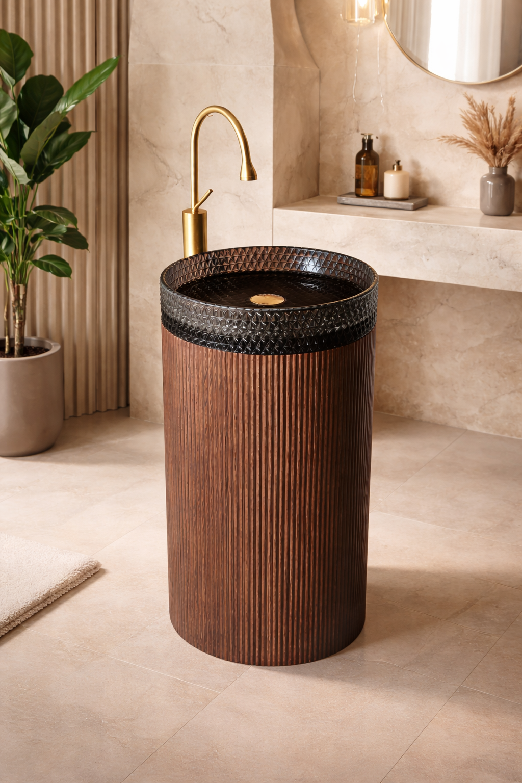 Fluted Steel Free-Standing Basin
