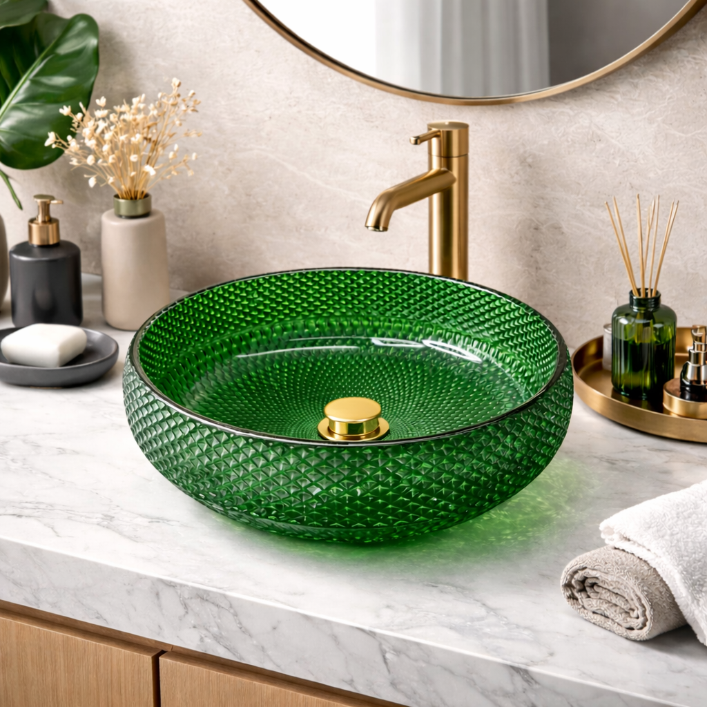 Emerald Textured Glass Countertop Basin