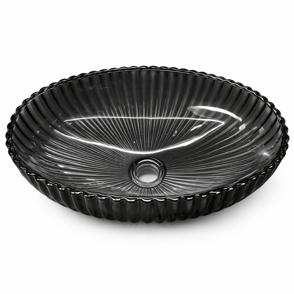 Smoky Grey Fluted Glass Countertop Basin