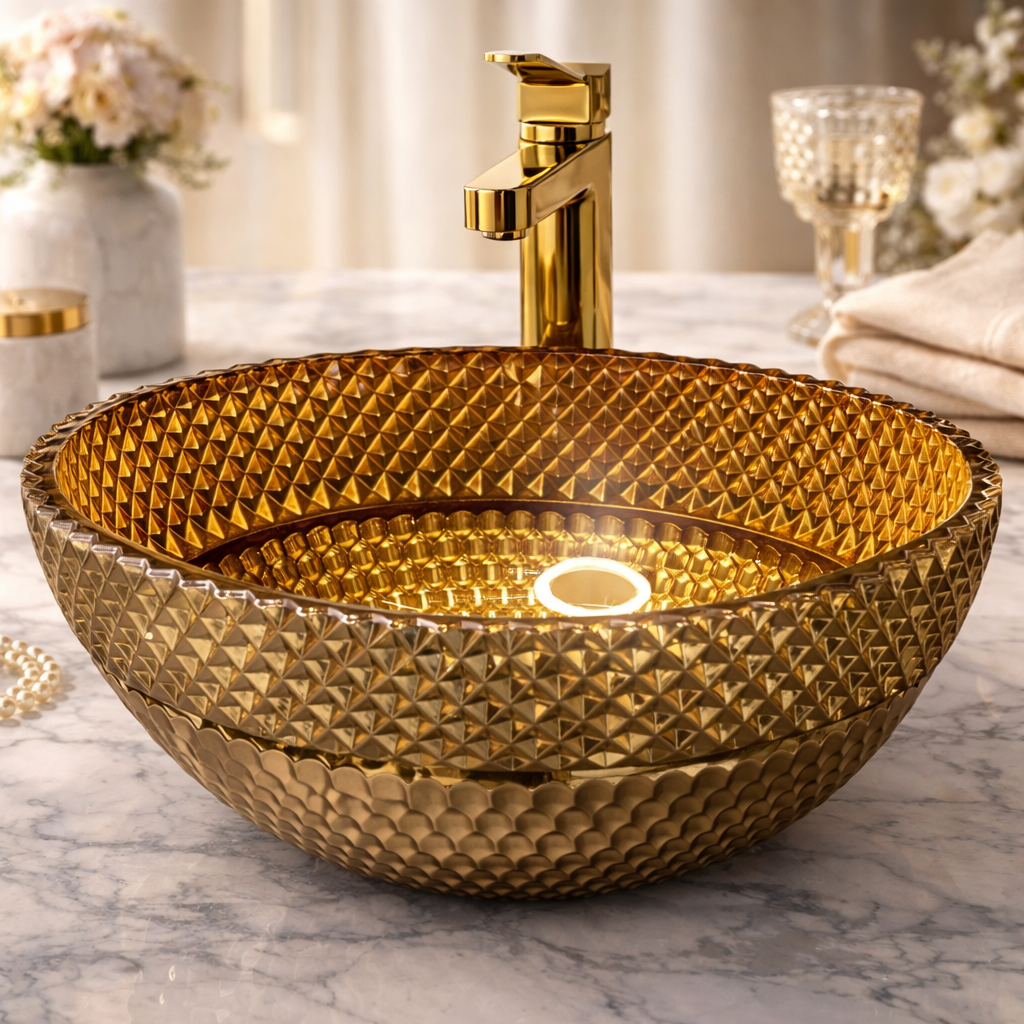 Diamond Textured Glass Countertop Basin