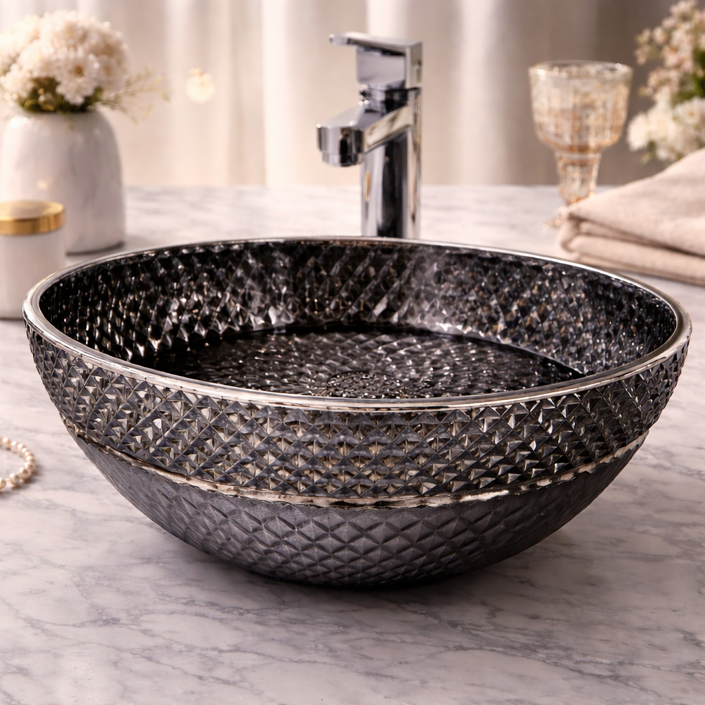 Diamond Textured Glass Countertop Basin