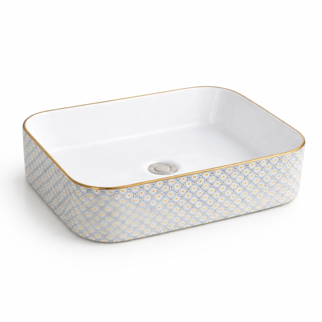 Gold and White Designer Table Top Basin
