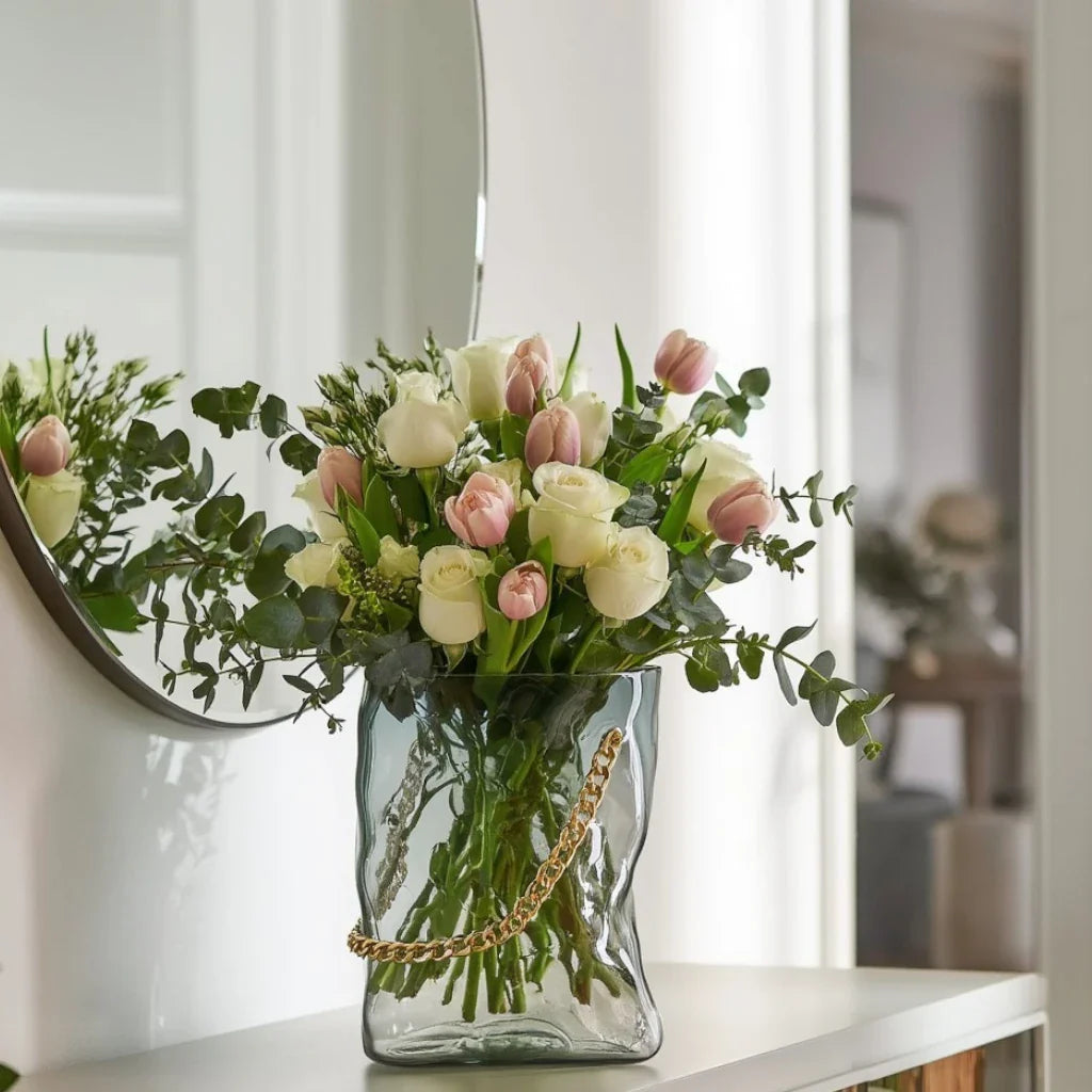 Gold Chain Grey Glass Vase