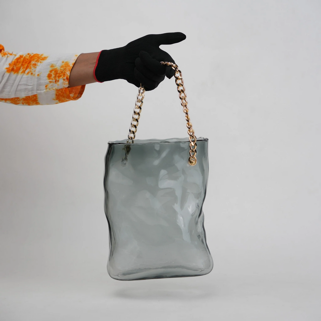 Gold Chain Grey Glass Vase