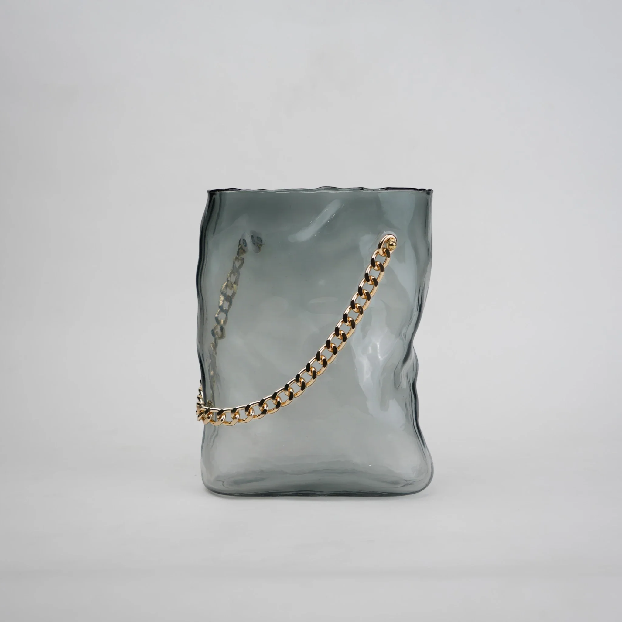 Gold Chain Grey Glass Vase