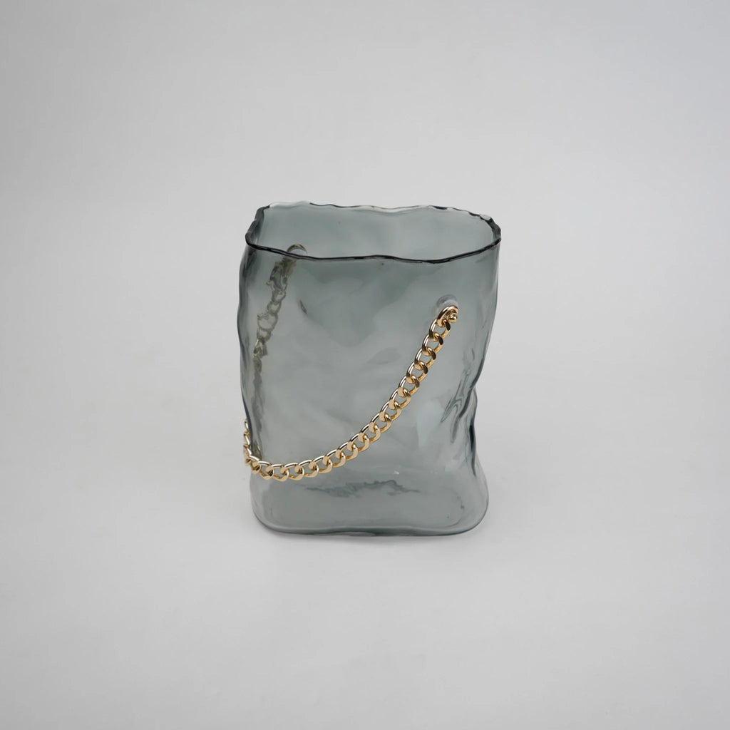 Gold Chain Grey Glass Vase