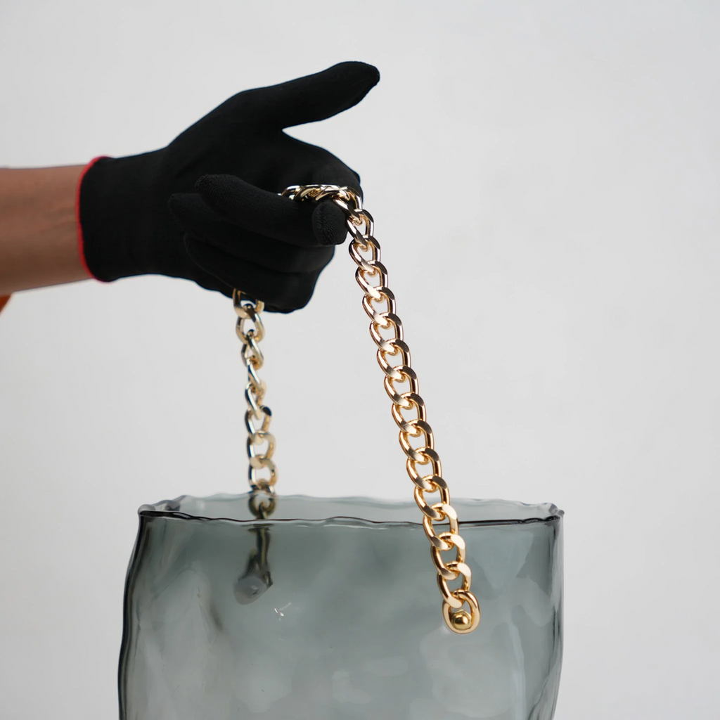 Gold Chain Grey Glass Vase