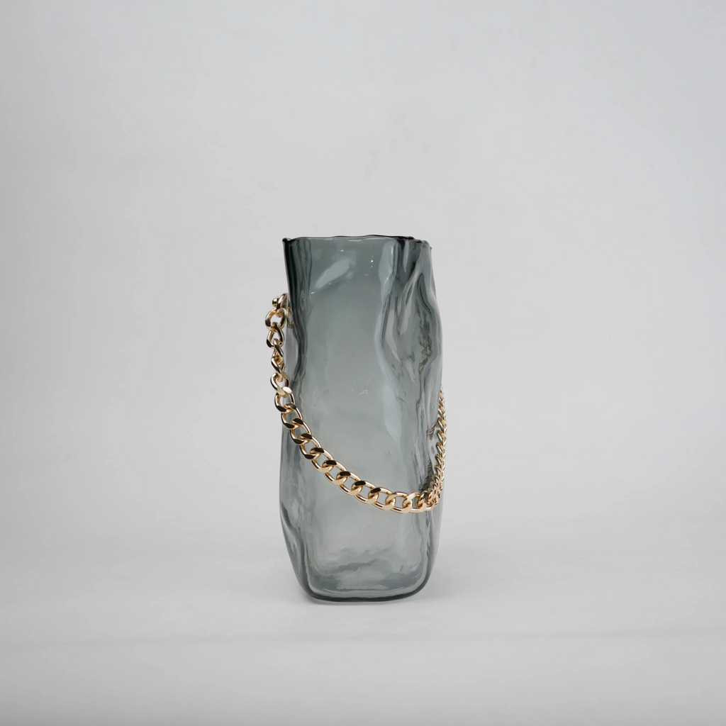 Gold Chain Grey Glass Vase