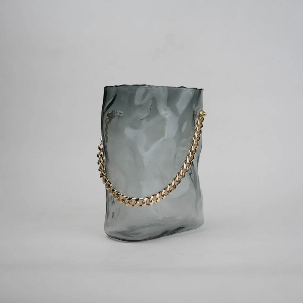 Gold Chain Grey Glass Vase