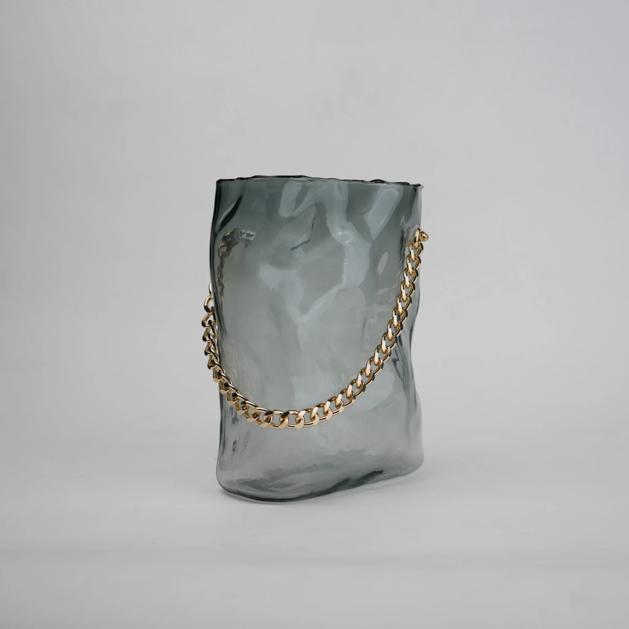 Gold Chain Grey Glass Vase