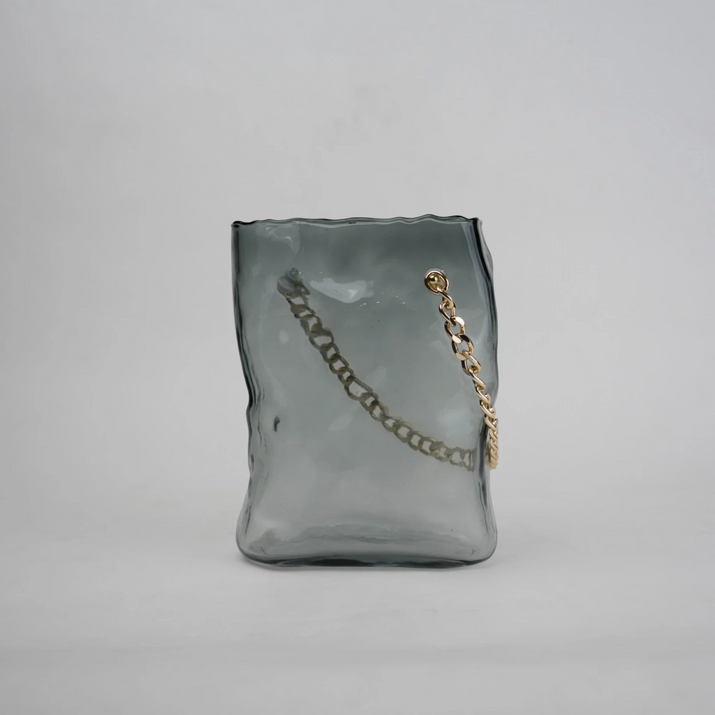 Gold Chain Grey Glass Vase