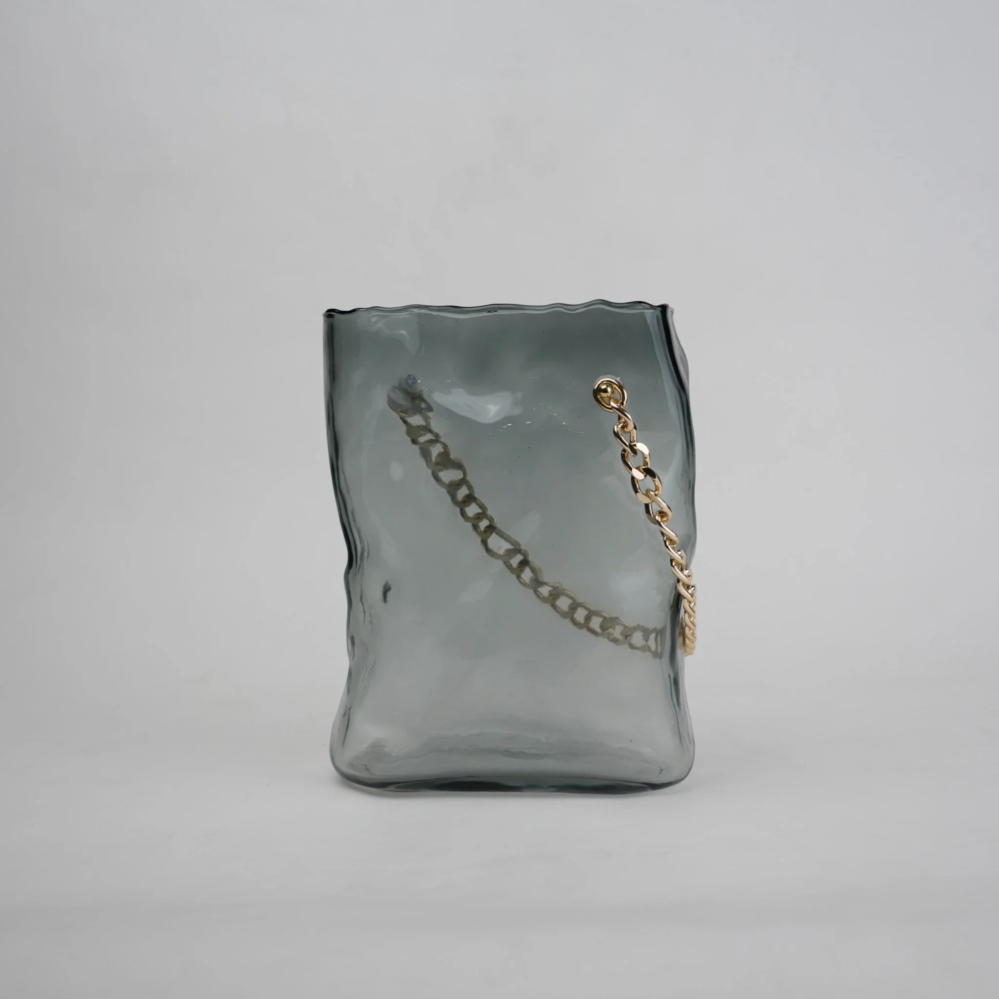 Gold Chain Grey Glass Vase