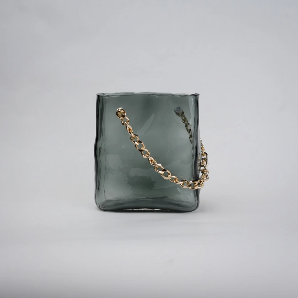 Gold Chain Grey Glass Vase