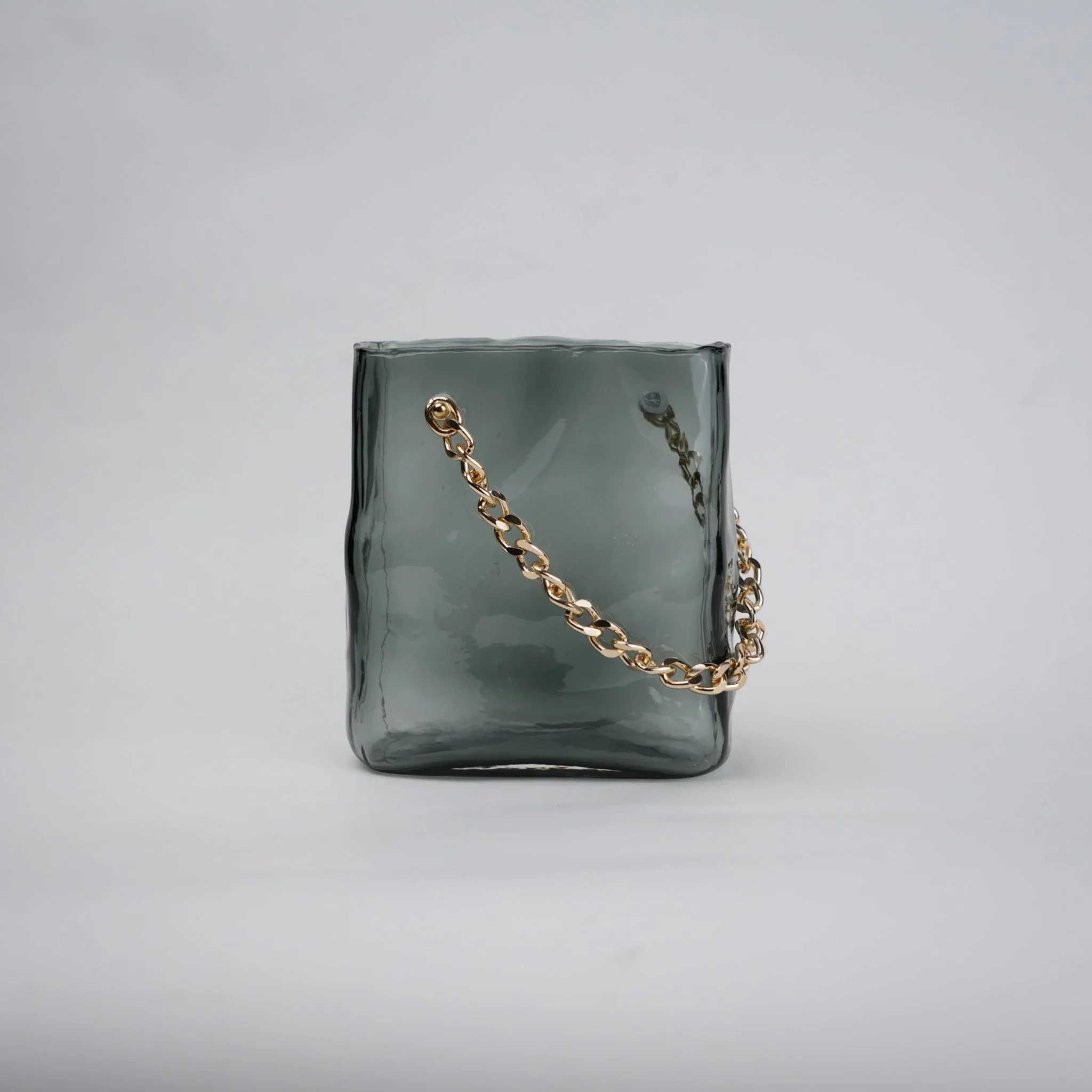 Gold Chain Grey Glass Vase