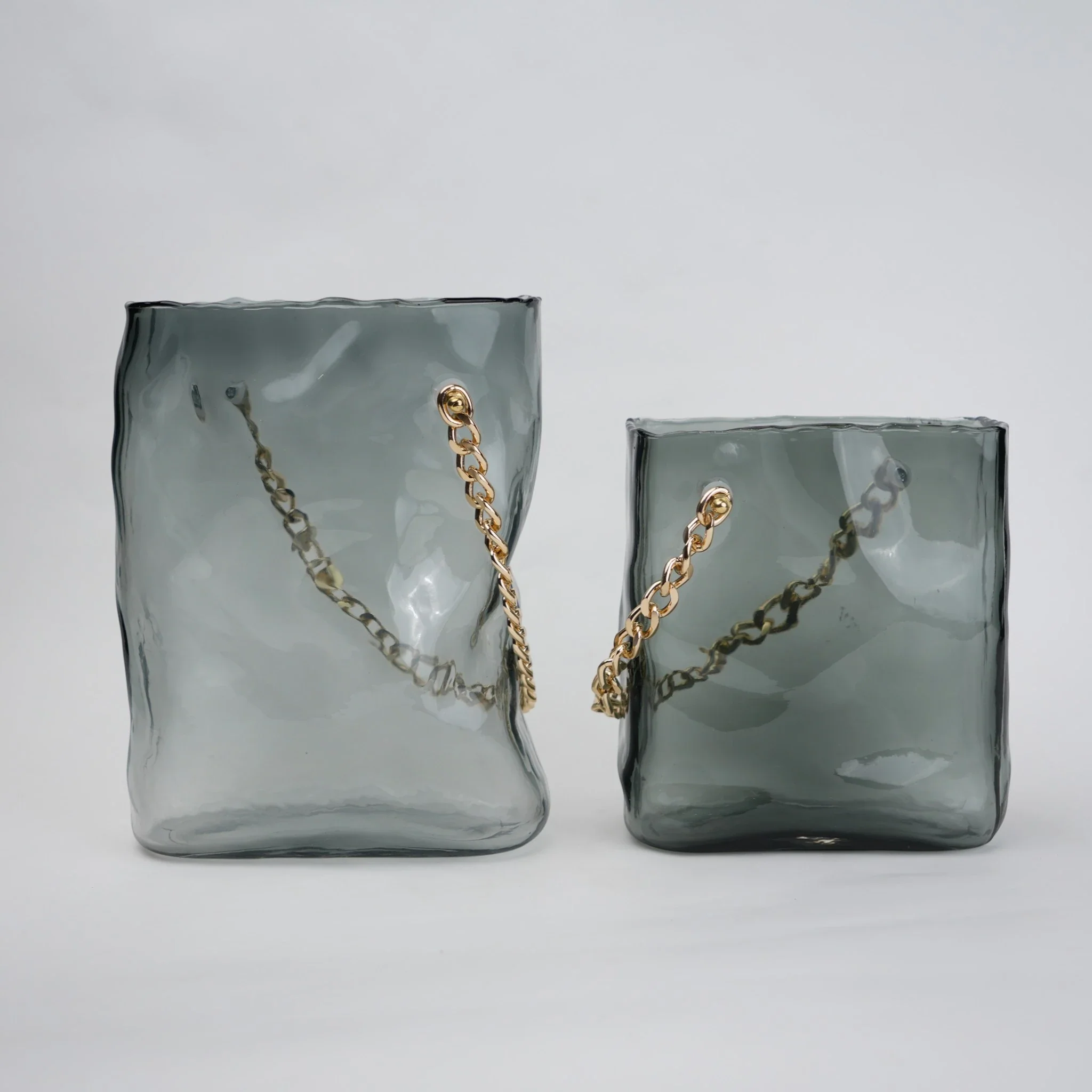 Gold Chain Grey Glass Vase