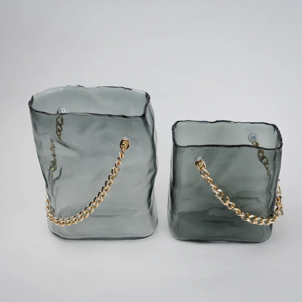 Gold Chain Grey Glass Vase