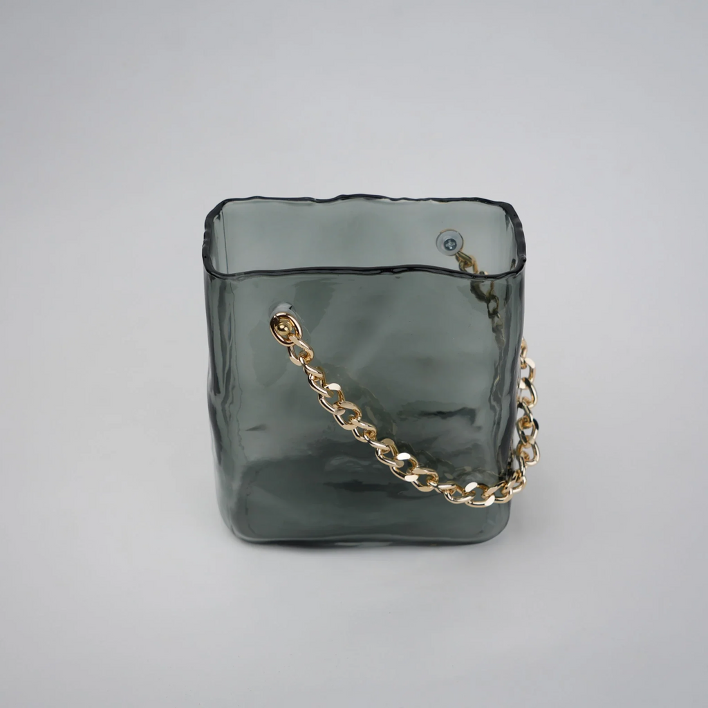 Gold Chain Grey Glass Vase
