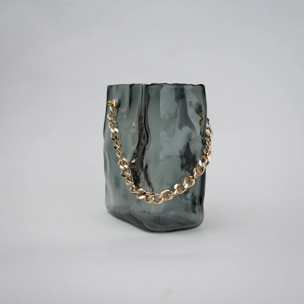 Gold Chain Grey Glass Vase