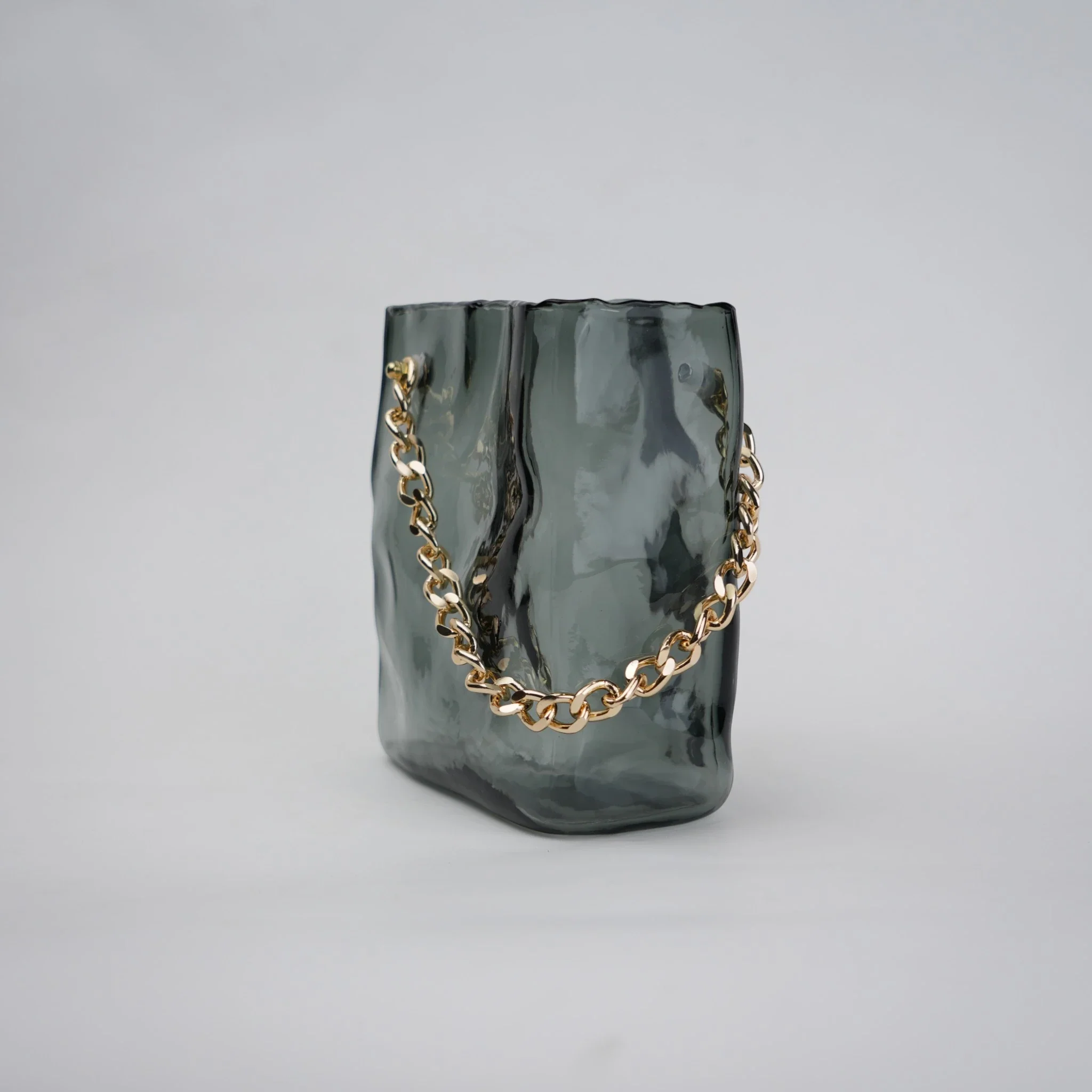 Gold Chain Grey Glass Vase