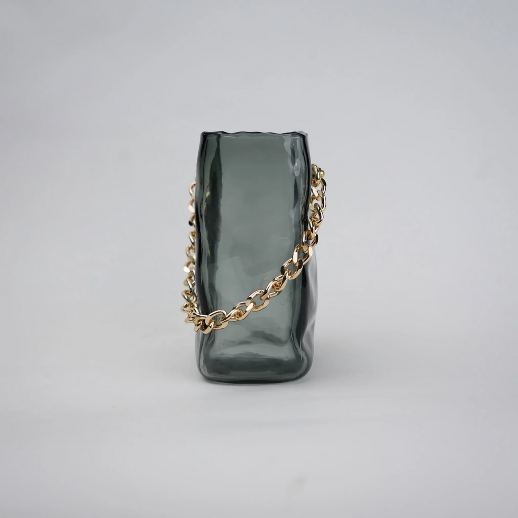 Gold Chain Grey Glass Vase