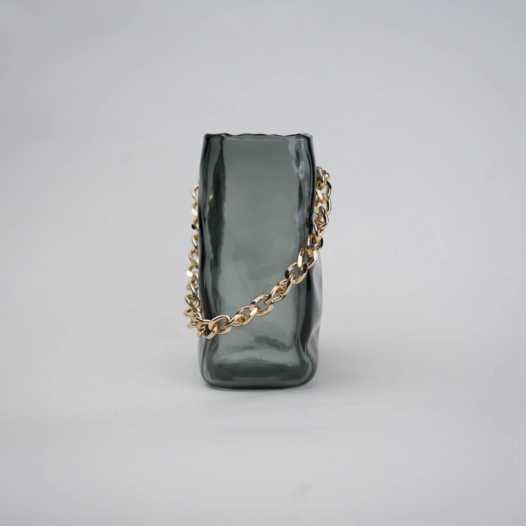 Gold Chain Grey Glass Vase