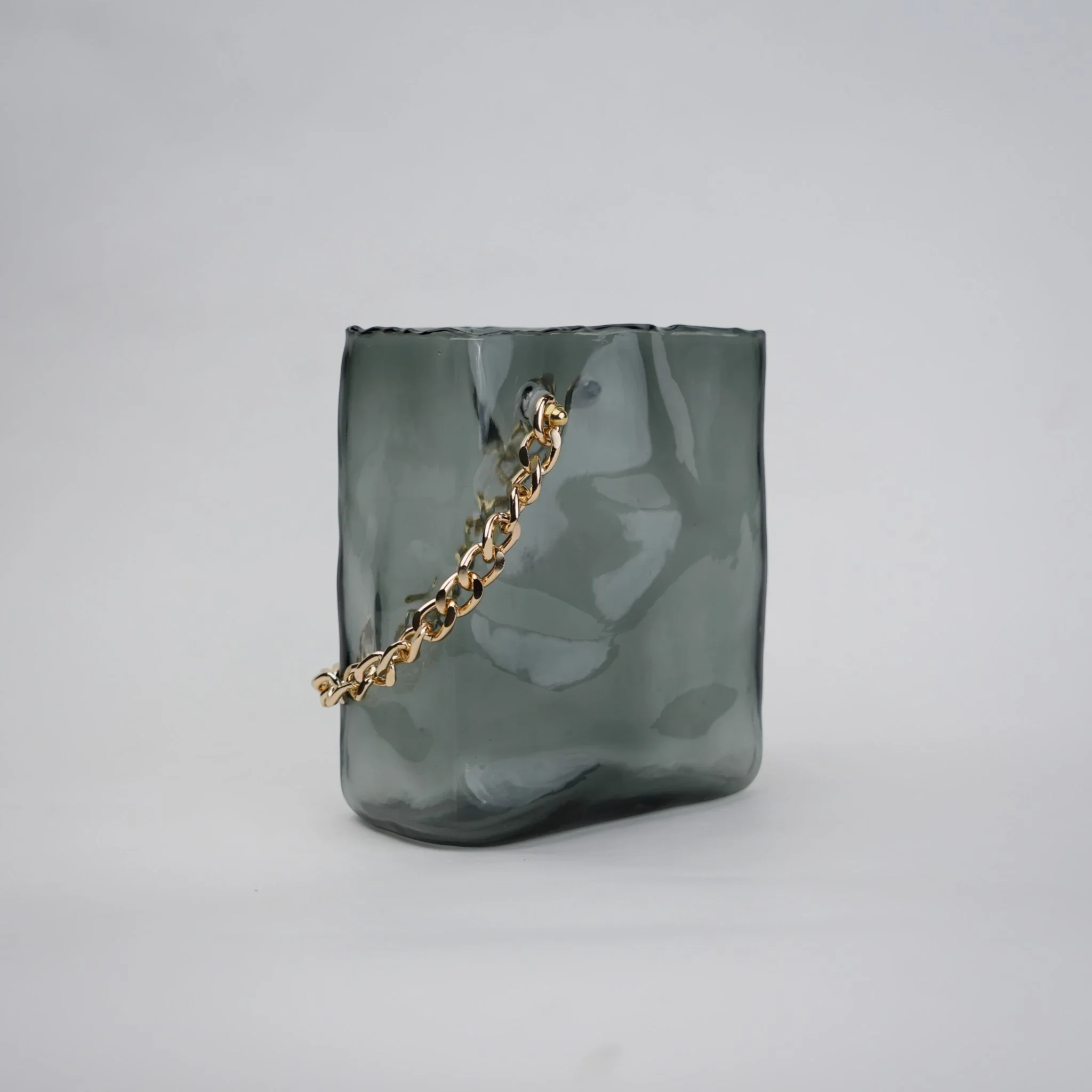 Gold Chain Grey Glass Vase
